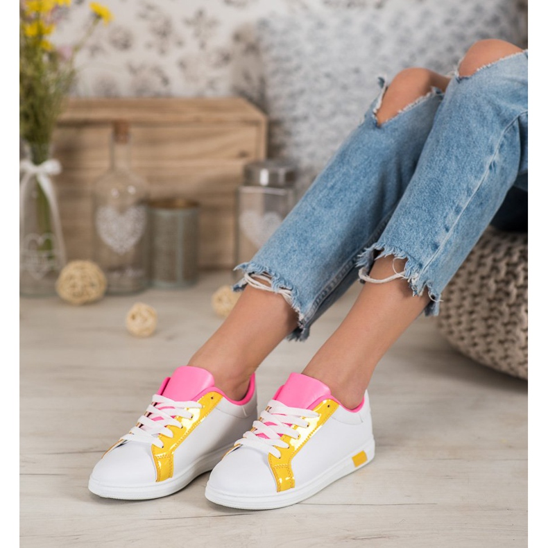 Ideal Shoes Sneakers Alla Moda Con Ecopelle bianco arancia rosa multicolore giallo 2