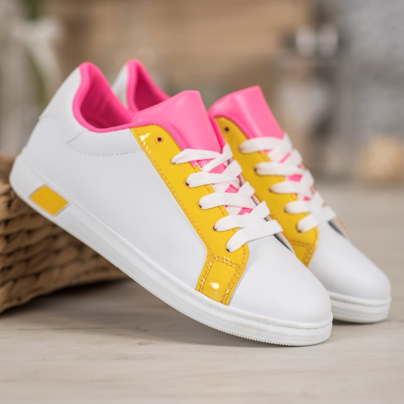 Ideal Shoes Sneakers Alla Moda Con Ecopelle bianca arancia rosa multicolore giallo 1