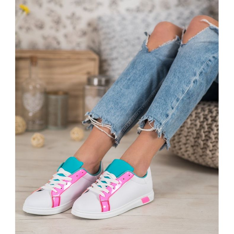 Ideal Shoes Sneakers Alla Moda Con Ecopelle bianco blu rosa multicolore 1