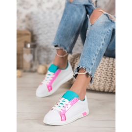 Ideal Shoes Sneakers Alla Moda Con Ecopelle bianco blu rosa multicolore 2