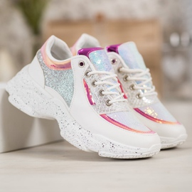 SHELOVET Sneakers Con Paillettes Sulla Piattaforma bianco grigio multicolore 1
