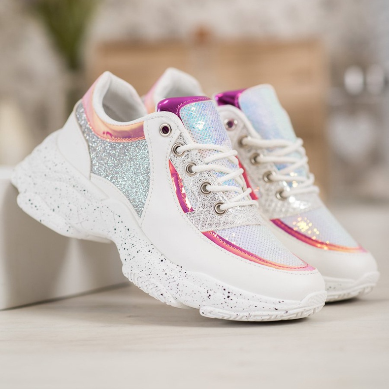 SHELOVET Sneakers Con Paillettes Sulla Piattaforma bianco grigio multicolore 1