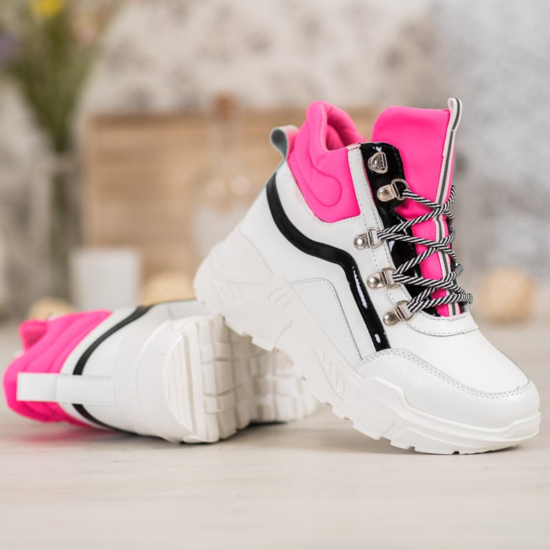 Ideal Shoes Stivali alla moda bianco rosa multicolore 1