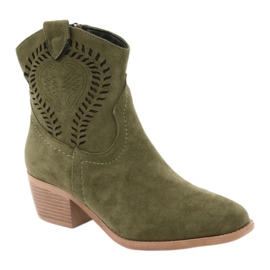 M.Daszyński Casual Stivali da cowboy da donna Daszyński 1921, pelle scamosciata verde 1