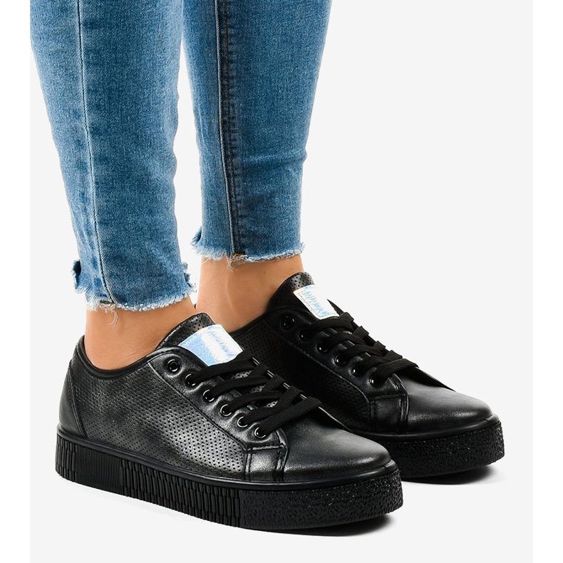 Sneakers nere creepersy da donna F-2969 nero 2