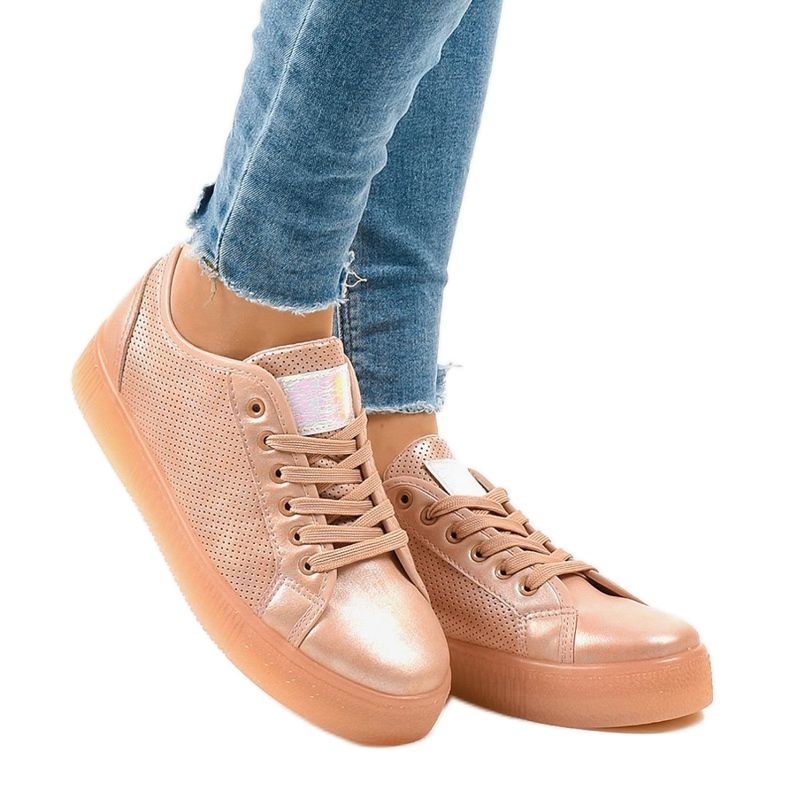 Sneakers rosa creepersy da donna F-2969 1