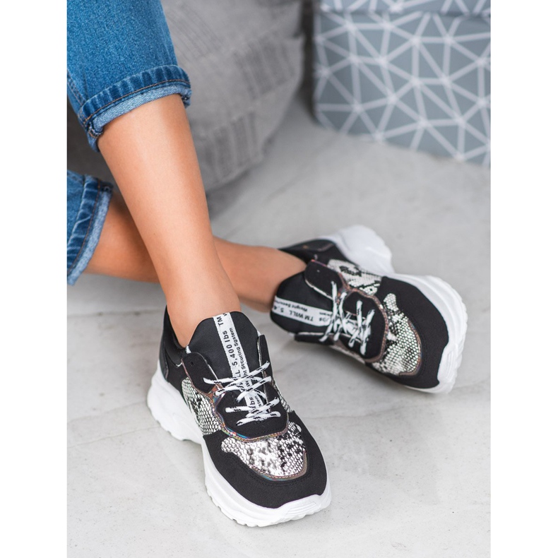 SHELOVET Sneakers nere con stampa serpente nero multicolore 1