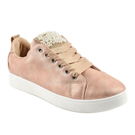 Sneakers rosa decorate con perle 373-Y 1