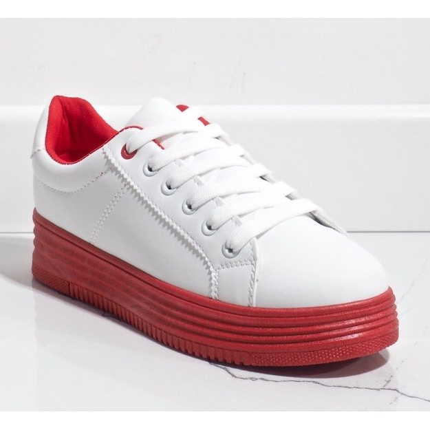 Sneakers bianche su una spessa suola rossa W-68 bianco rosso 1