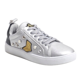 Sneakers argento 856-Y riccamente decorate nero grigio 1