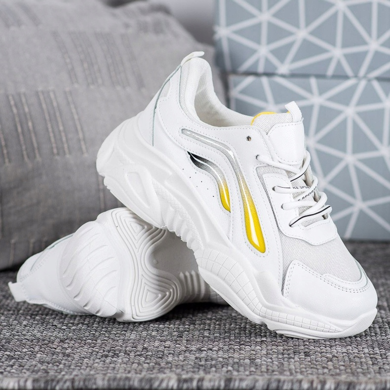 SHELOVET Sneakers alla moda sulla piattaforma bianca giallo 1