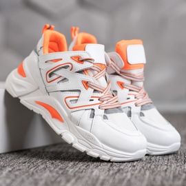 Small Swan Comode scarpe da ginnastica in ecopelle bianco arancia 1