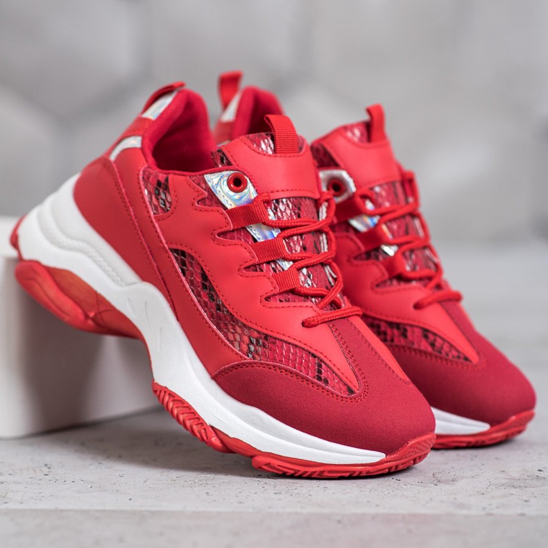 SHELOVET Sneakers con plateau con stampa serpente rosso 2