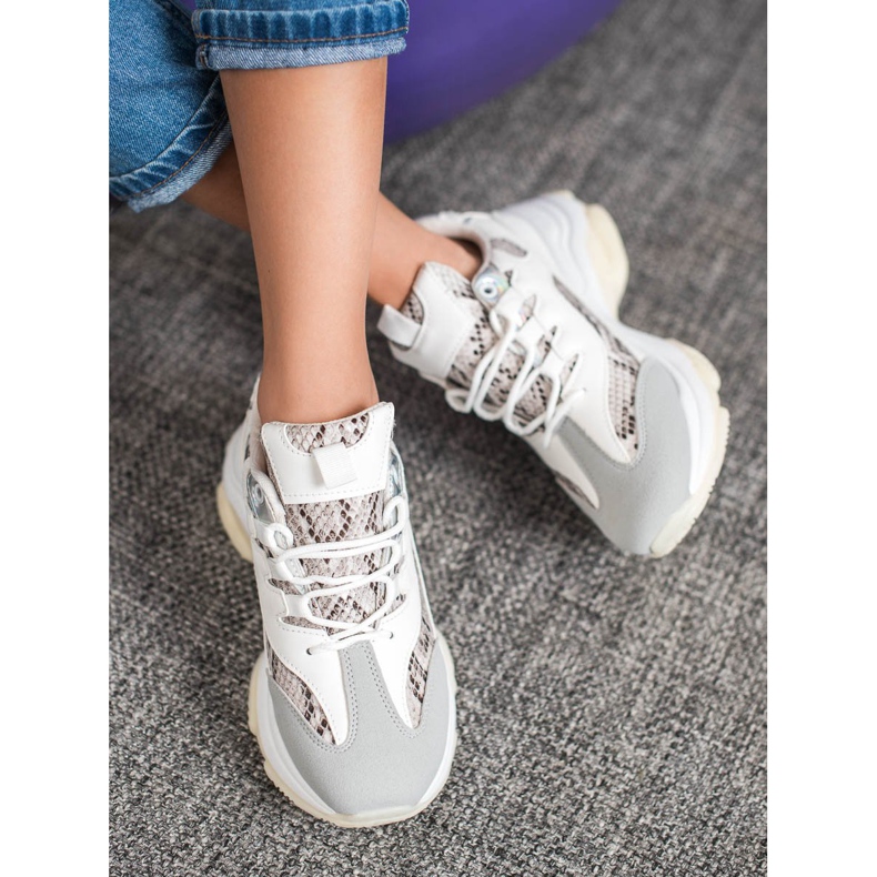 SHELOVET Sneakers con plateau con stampa serpente bianca 2