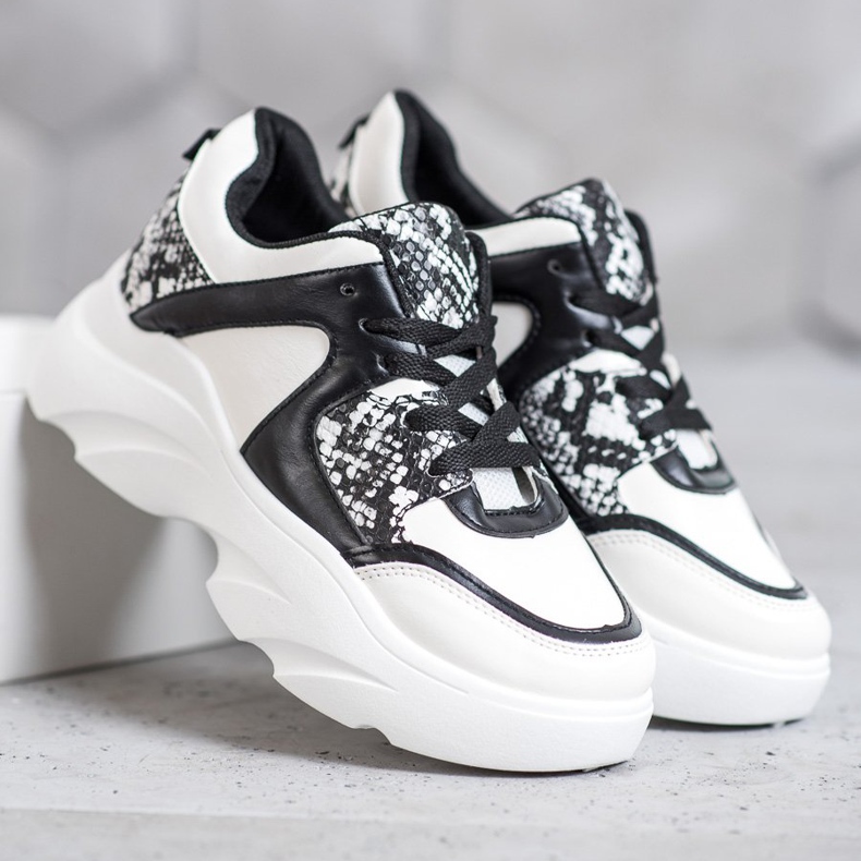 Weide Sneakers alla moda in ecopelle bianca nero 2