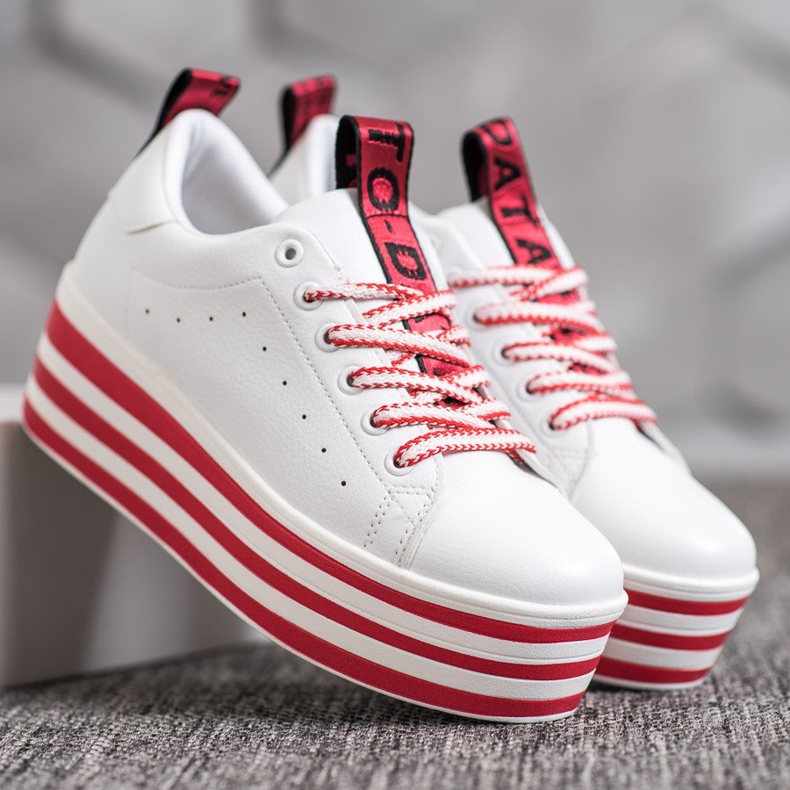 SHELOVET Scarpe Da Ginnastica Su Una Piattaforma A Righe bianco rosso 2