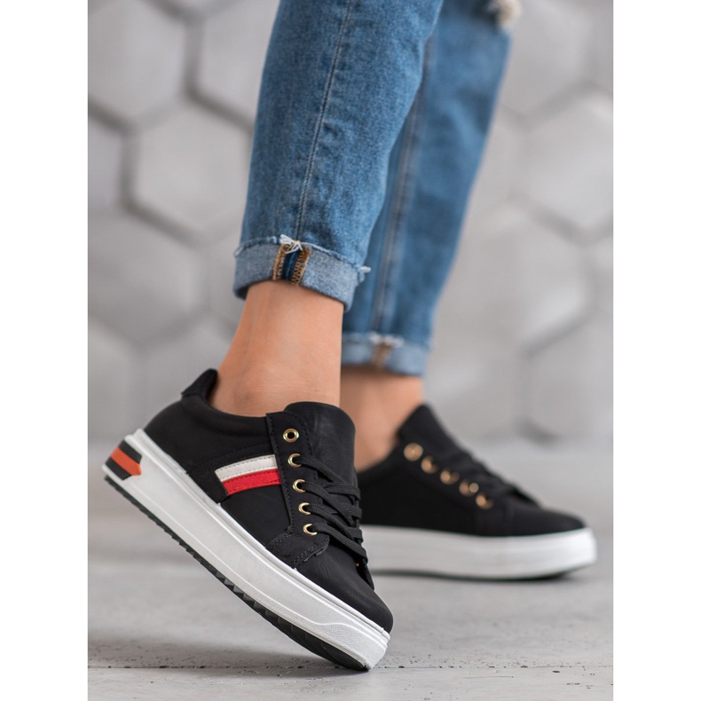 SHELOVET Scarpe sportive in ecopelle nero 1