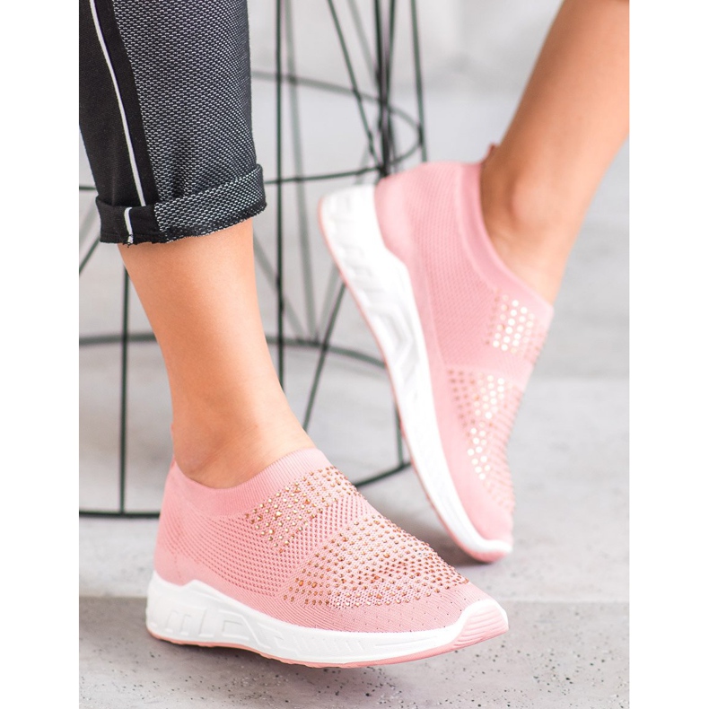 SHELOVET Scarpe Slip-on Con Cristalli rosa 2