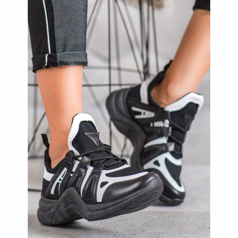 SHELOVET Comode scarpe da ginnastica alla moda bianca nero 2