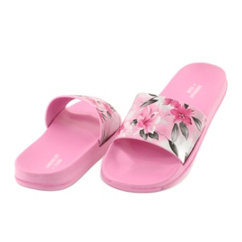 Pantofole rosa American Club profilate a fiori bianco grigio verde 4