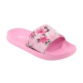 Pantofole rosa American Club profilate a fiori bianco grigio verde 1