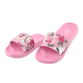 Pantofole rosa American Club profilate a fiori bianco grigio verde 3