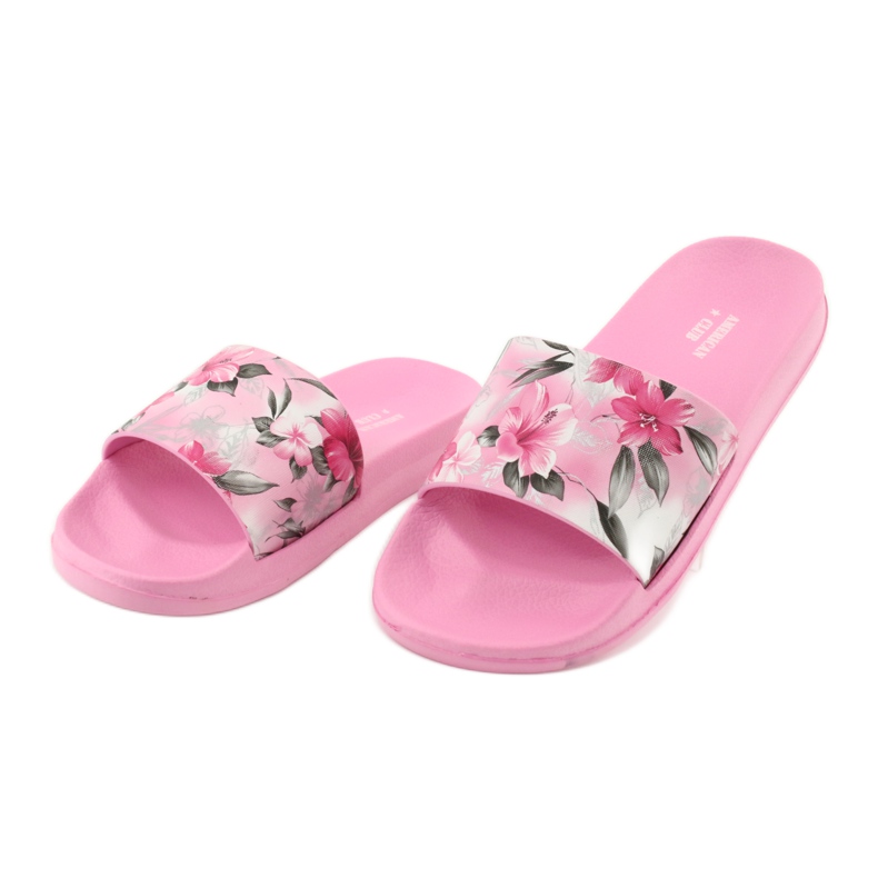 Pantofole rosa American Club profilate a fiori bianco grigio verde 3