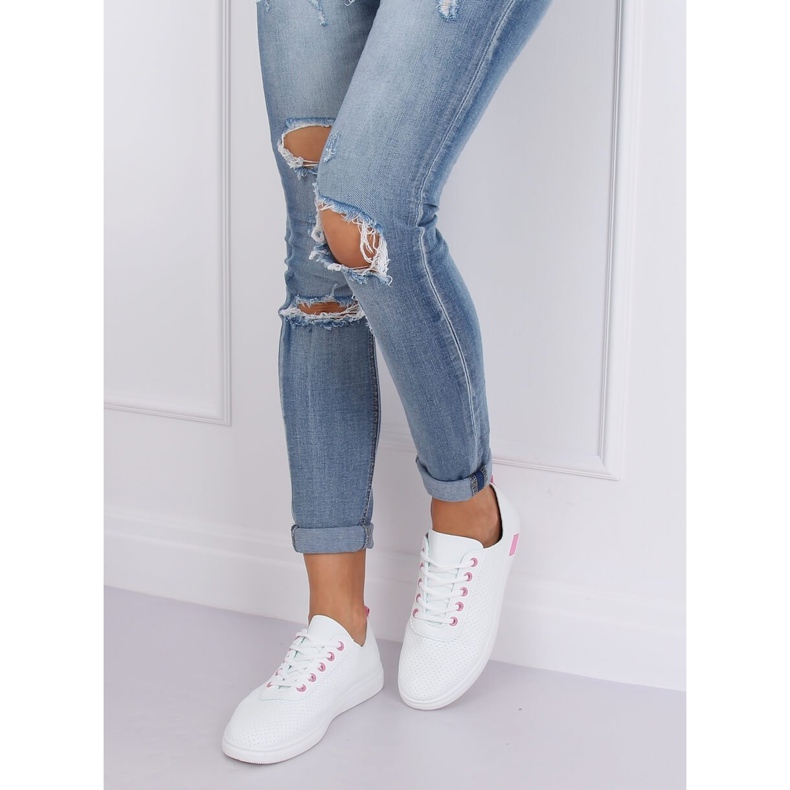 Sneakers stringate bianche e rosa BB77 Fushia bianca 2