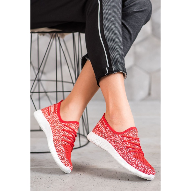 SHELOVET Sneakers in tessuto traforato bianco rosso 2