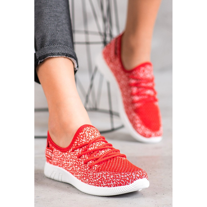 SHELOVET Sneakers in tessuto traforato bianco rosso 1