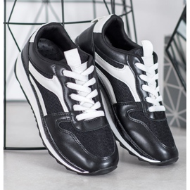 SHELOVET Scarpe nere legate bianco nero 1