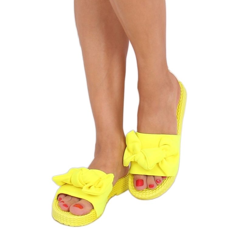 Pantofole da donna gialle con fiocco YQ225P Fluoresceina giallo 1