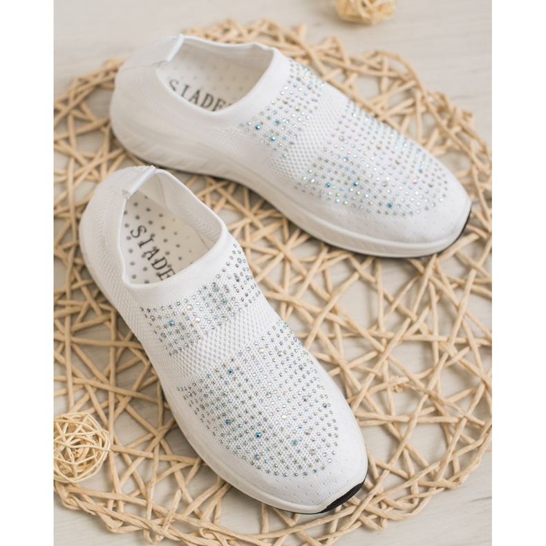 SHELOVET Scarpe Slip-on Con Cristalli bianca 2