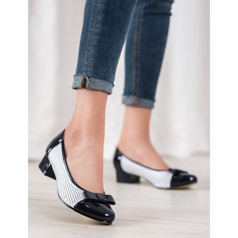 Goodin Décolleté traforate con fiocco bianco blu 2