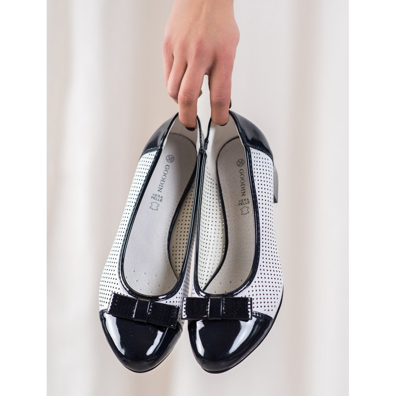 Goodin Décolleté traforate con fiocco bianco blu 1