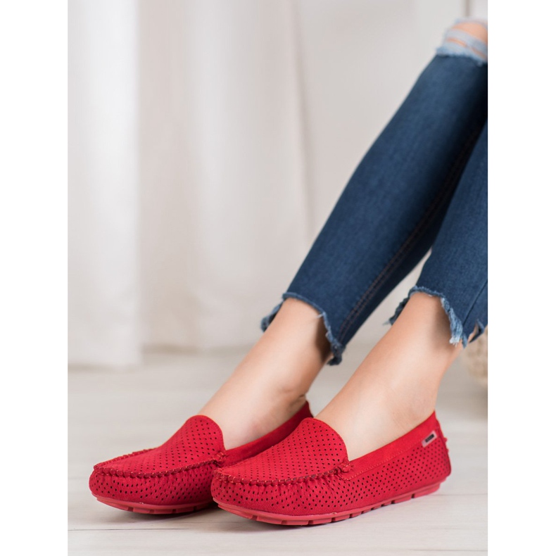 Goodin Mocassini Traforati Con Camoscio rosso 1