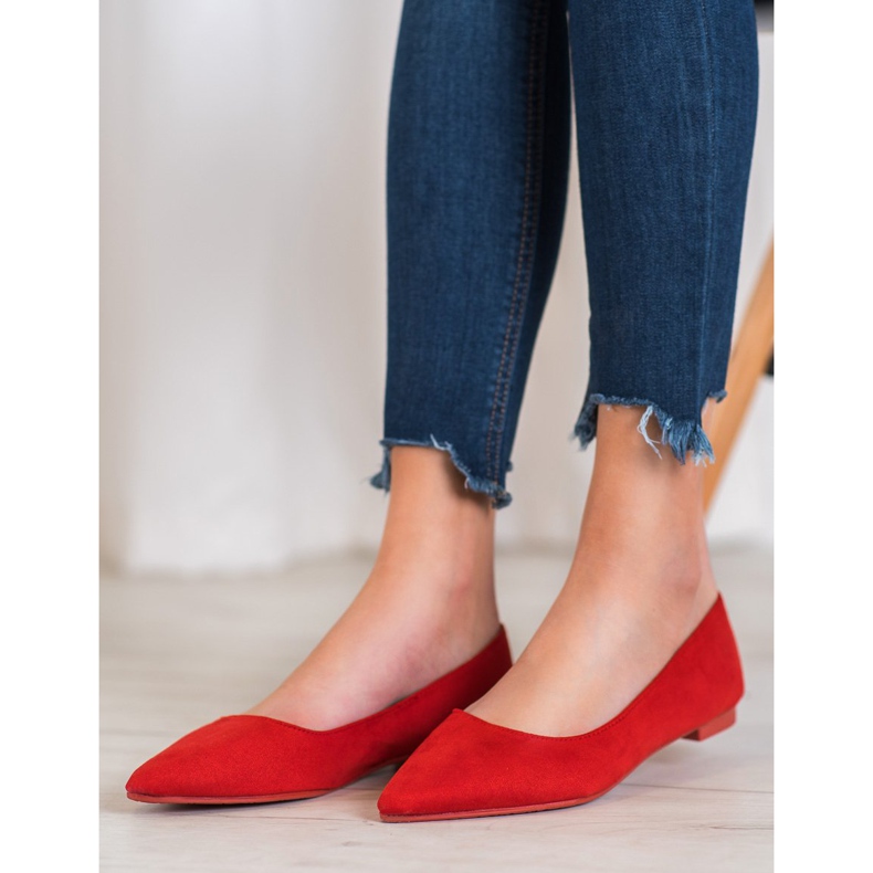 SHELOVET Ballerina In Pelle Scamosciata In Spitz rosso 1
