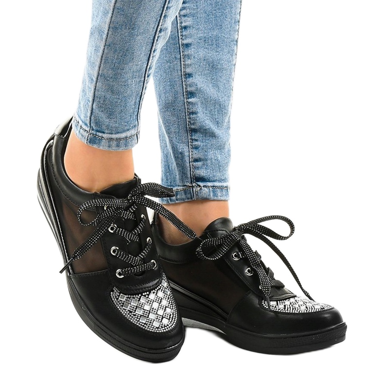 Sneakers in rete nera sulla zeppa TL-29 nero 1