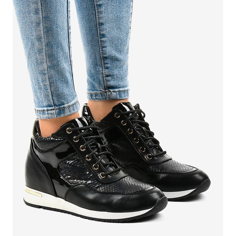 Sneakers nere con zeppa S0075-1 nero 1