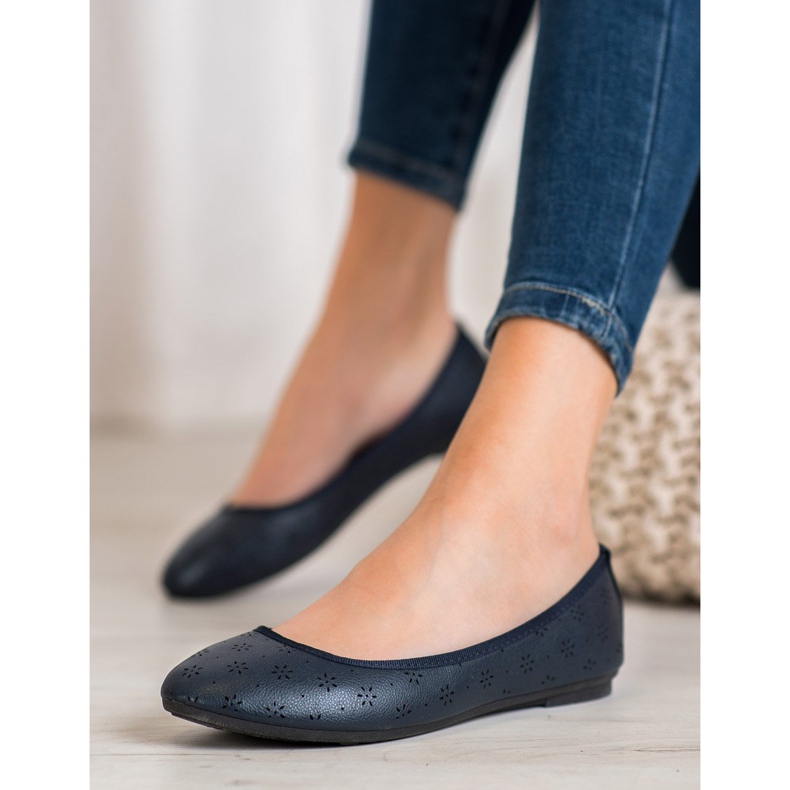 Fama Ballerine con motivo traforato blu 1