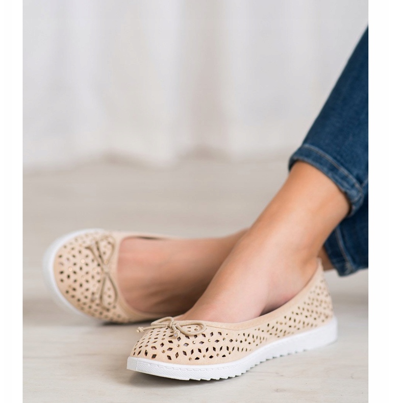 SHELOVET Ballerina traforata con fiocco marrone 1