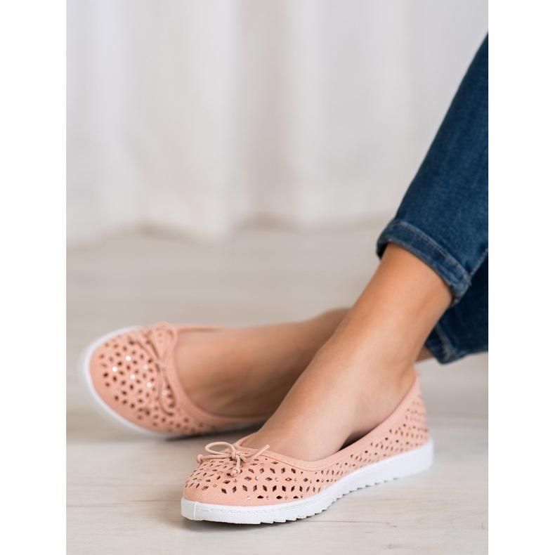 SHELOVET Ballerina traforata con fiocco marrone 2
