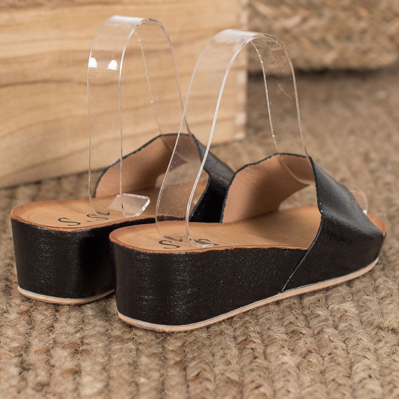 SHELOVET Pantofole con zeppa alla moda nero 1