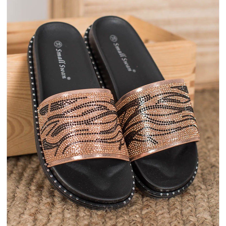 SHELOVET Pantofole Alla Moda Con Cubic Zirconia marrone giallo 1