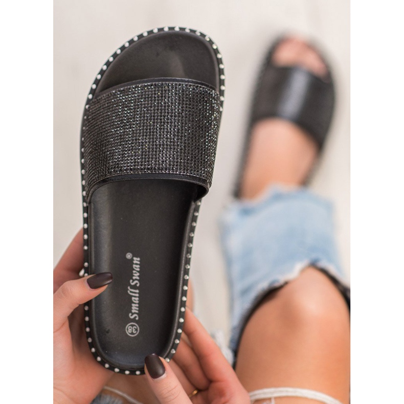 SHELOVET Pantofole Alla Moda Con Cubic Zirconia nero 1
