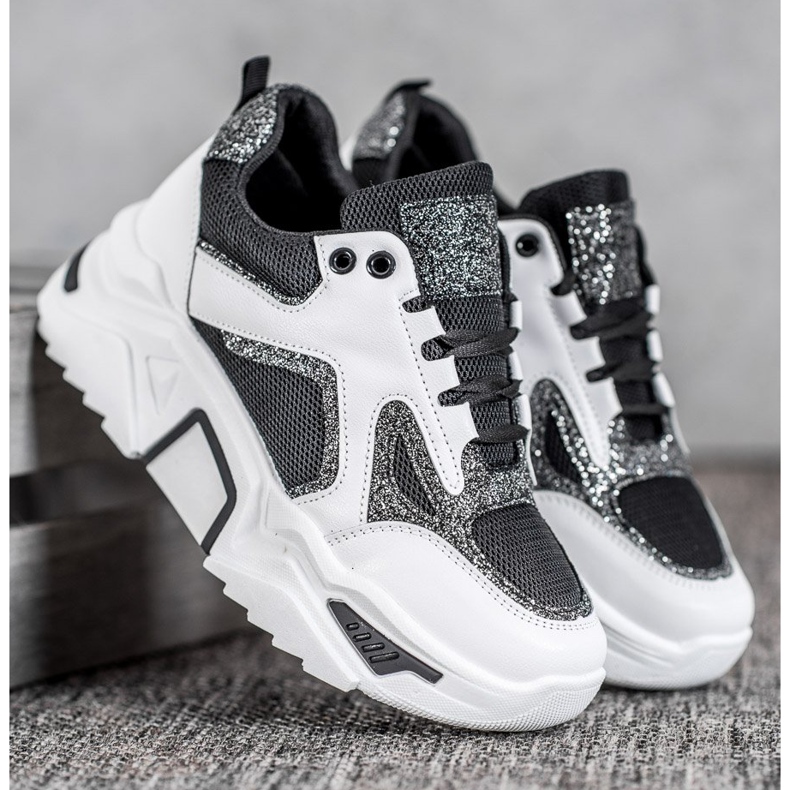 Seastar Sneakers alla moda con glitter bianco nero 1