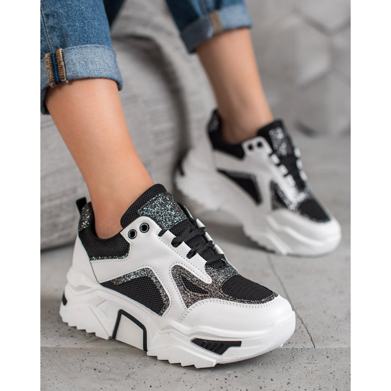 Seastar Sneakers alla moda con glitter bianca nero 2