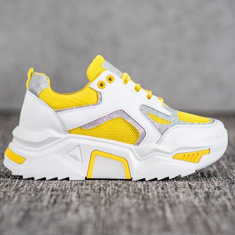 Seastar Sneakers alla moda con glitter bianco giallo 1