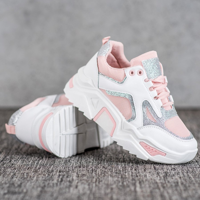Seastar Sneakers alla moda con glitter bianca rosa 1