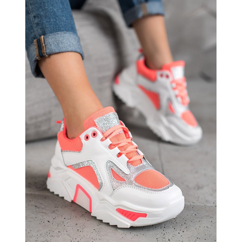 Seastar Sneakers alla moda con glitter bianco arancia 2